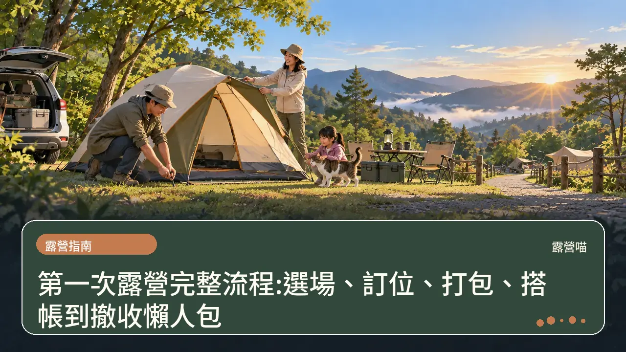 第一次露營完整流程:選場、訂位、打包、搭帳到撤收懶人包主題插畫