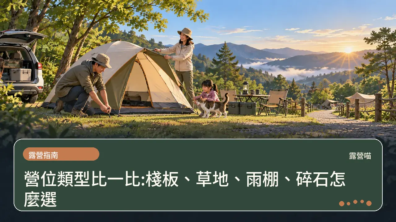 營位類型比一比:棧板、草地、雨棚、碎石怎麼選主題插畫