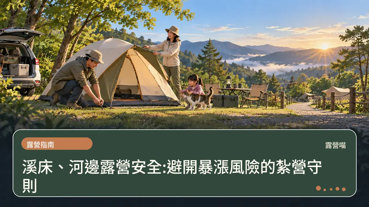 溪床、河邊露營安全:避開暴漲風險的紮營守則主題插畫