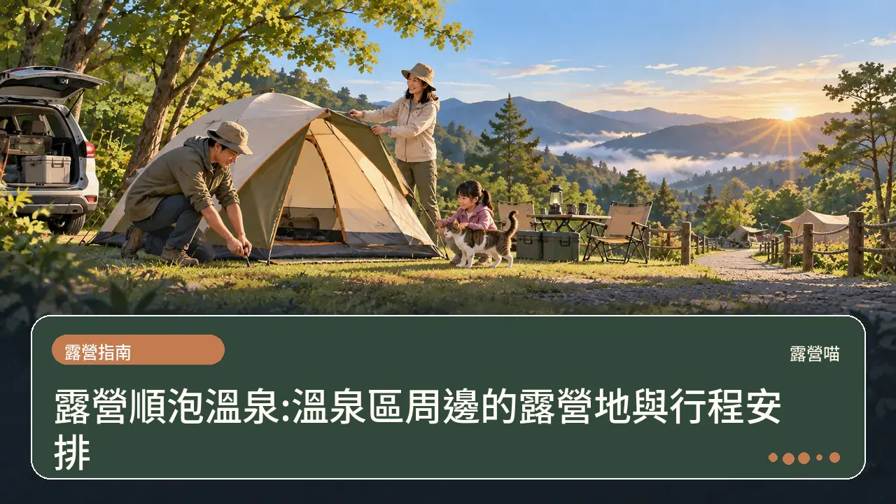 露營順泡溫泉:溫泉區周邊的露營地與行程安排主題插畫