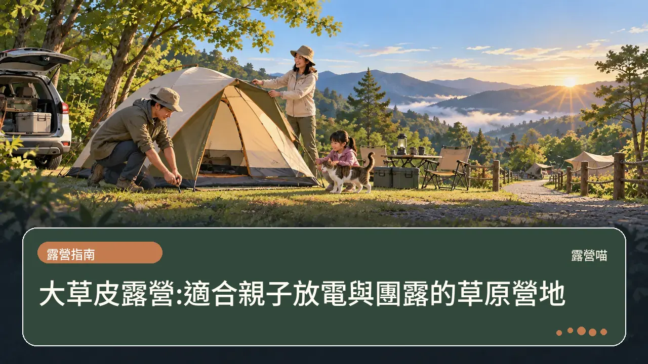 大草皮露營:適合親子放電與團露的草原營地主題插畫